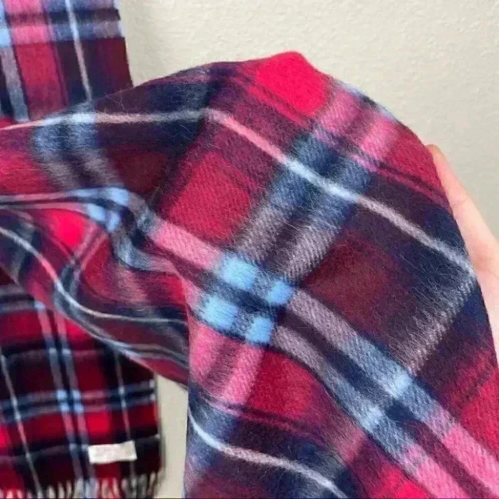 VTG Angora Lambsool Plaid Fringe Rectangle Scarf